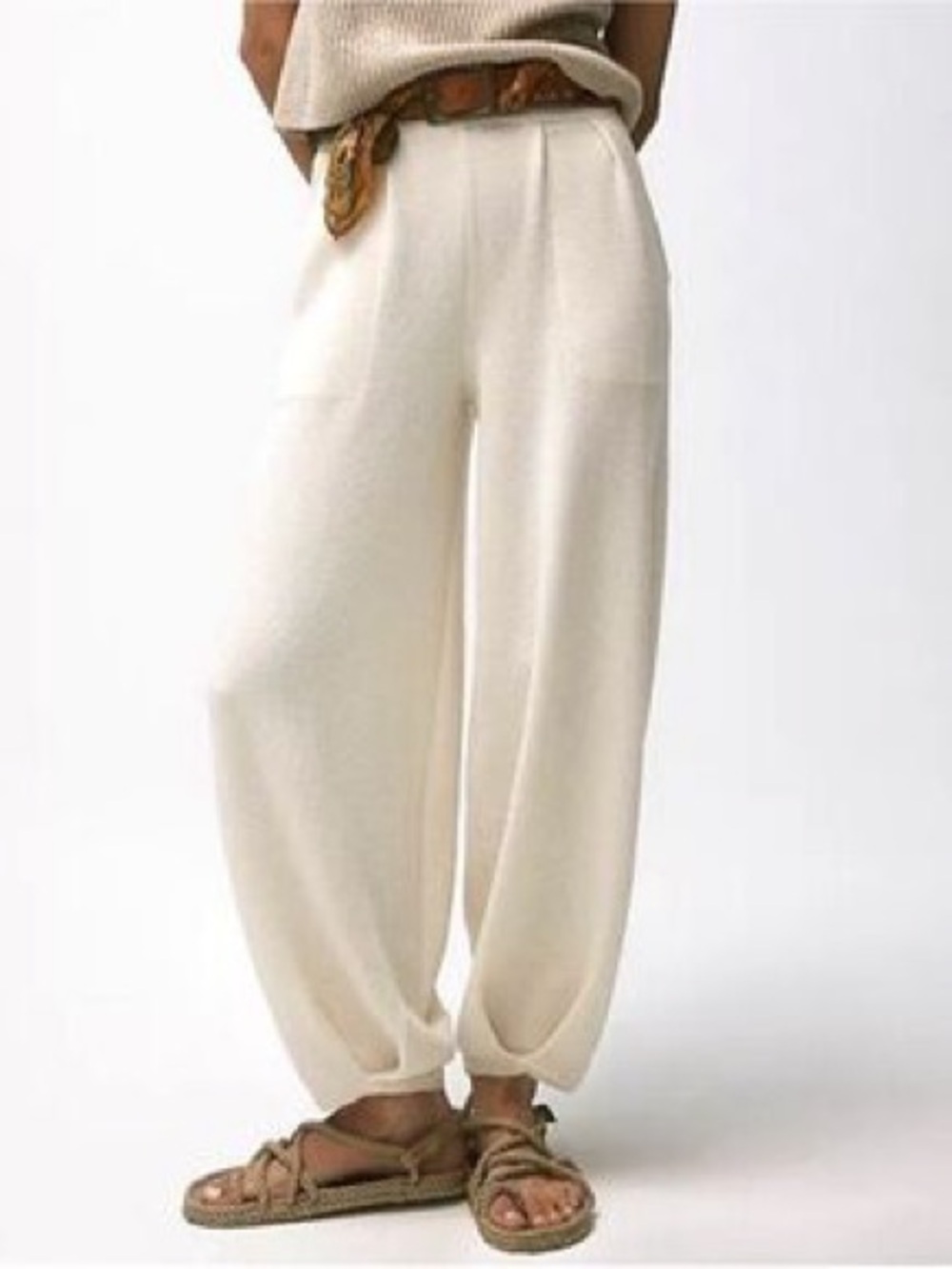 FP Beach Free People Freya Knit Ballon Pants Womens S Cream Knit Wide-Leg